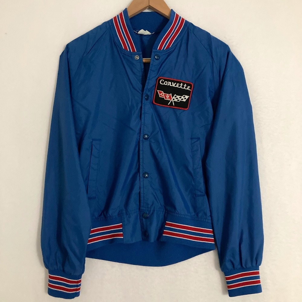 Vtg 80s Chalk Line‎ Corvette USA Made Varsity Bomber Jacket S Embroidered Ringer